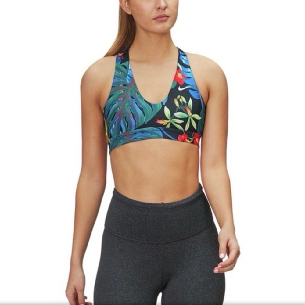 Nike Hyper Femme Indy Sports Bra Black Tropical Floral Print XS Light Support